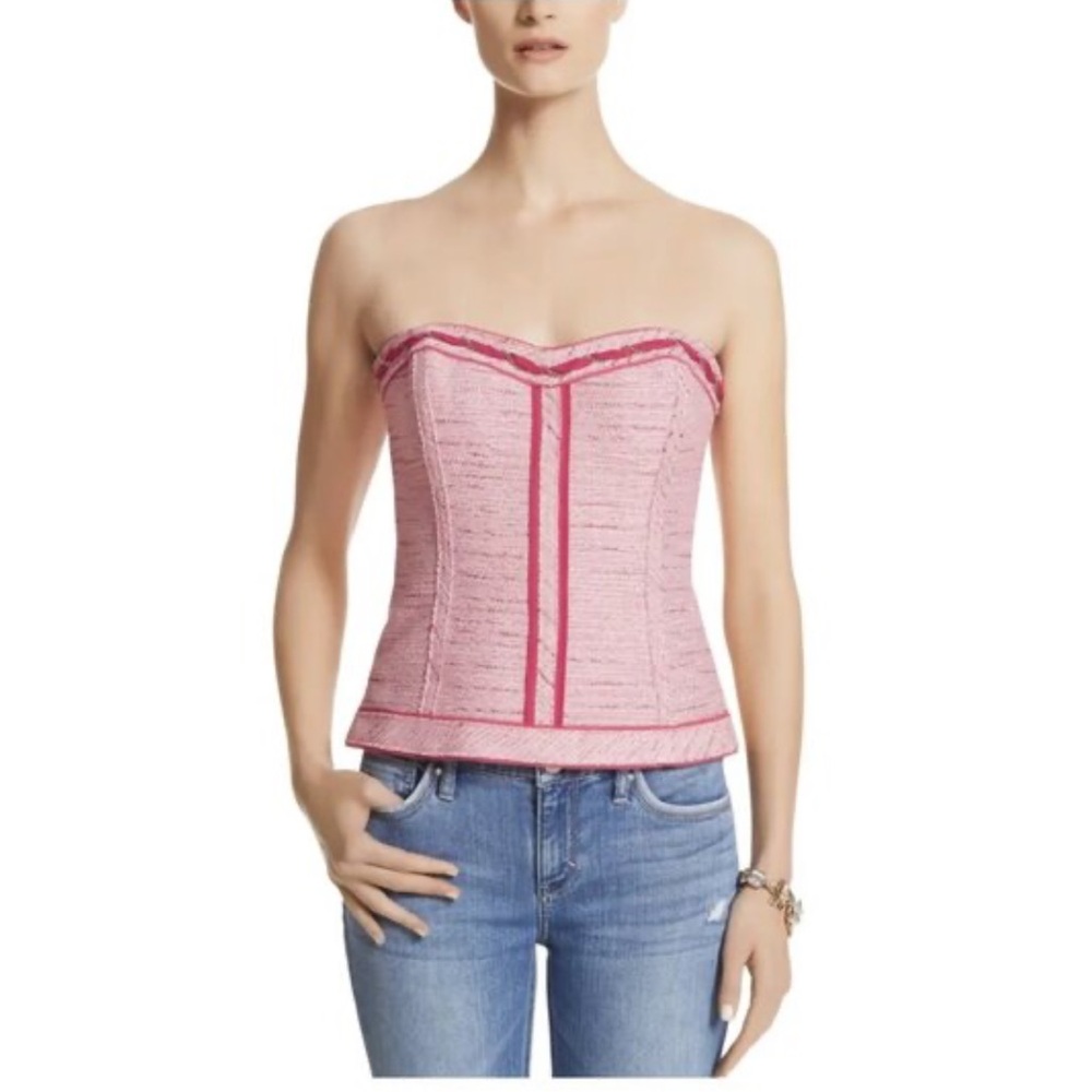 WHITE HOUSE BLACK MARKET Pink Tweed Sweetheart Bustier Corset Top SZ 6 Like New